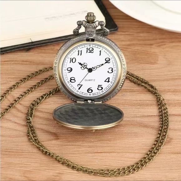Motorcycle Pocket Watch Bronze Flip Open Pendant Chain Moto Steampunk Watch - Picture 16 of 16